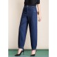 Navy Pockets Patchwork Cotton Denim Harem Pants High Waist Spring