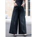 Boutique Black Pockets Draping Cotton Denim Straight Pants Spring