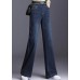 Boutique Original Design Blue Grey Elastic Waist Pockets Cotton Denim Straight Pants Spring