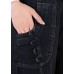 Elegant Black Grey Elastic Waist Embroideried Pockets Cotton Denim Lantern Pants Summer