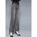 French Blue High Waist Pockets Hollow Out Cotton Denim Flare Pants Summer