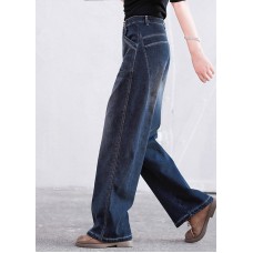 Baggy Denim Blue High Waist Pockets Cotton Straight Pants Summer