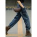 Style Blue Original Design Pockets Patchwork Cotton Denim Beam Pants Spring