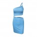 Amazon cross-border design sense, small number, one shoulder drawstring dress, female summer hollow bag hip sling dress