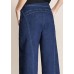 Navy Pockets Patchwork Cotton Denim Harem Pants High Waist Spring