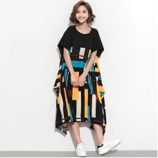 Brand Oversized Plus Size Women Striped Patchwork Casual Dresses