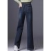 Boutique Original Design Blue Grey Elastic Waist Pockets Cotton Denim Straight Pants Spring