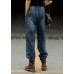 Style Blue Original Design Pockets Patchwork Cotton Denim Beam Pants Spring