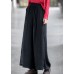 Boho Black Elastic Waist Side Open Double-deck Linen Wide Leg Pants Summer