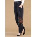 Elegant Black Grey Elastic Waist Embroideried Pockets Cotton Denim Lantern Pants Summer